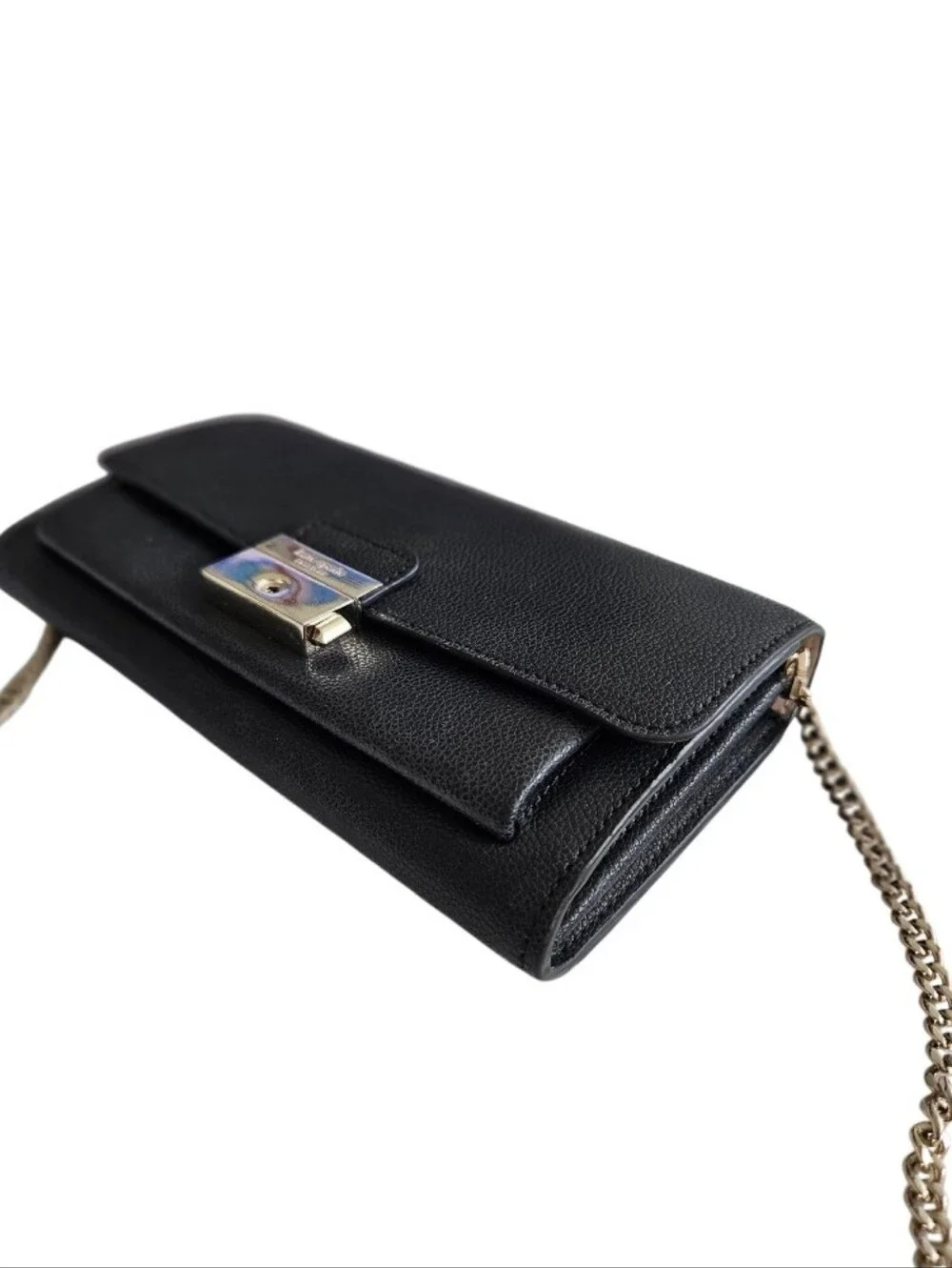 kate spade Black Pebbled Leather Wallet with Silver Lock